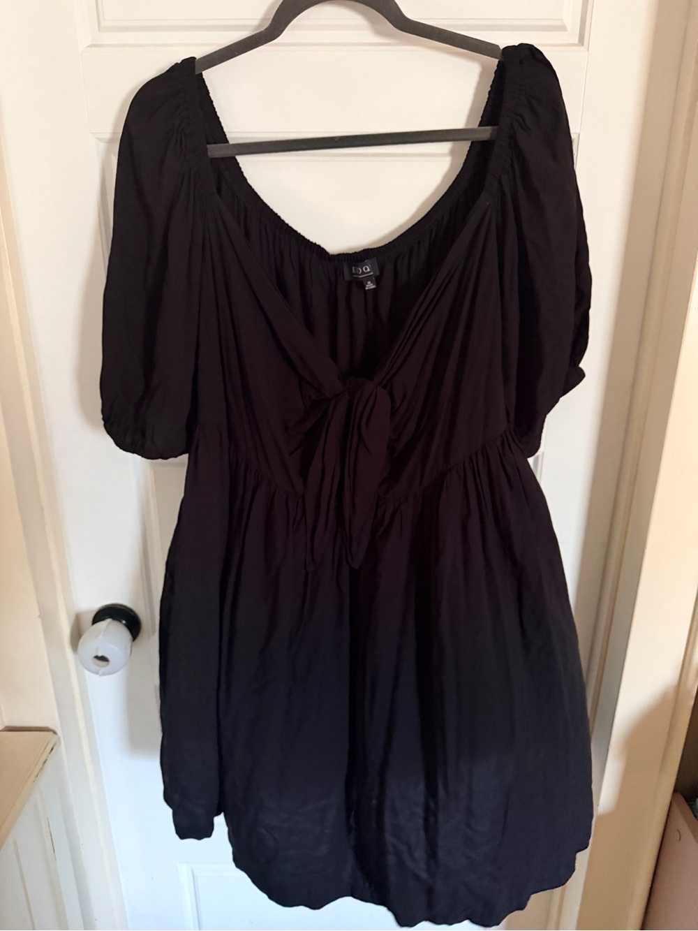 Eloquii Black Puff Sleeve Tie-Front Mini Dress